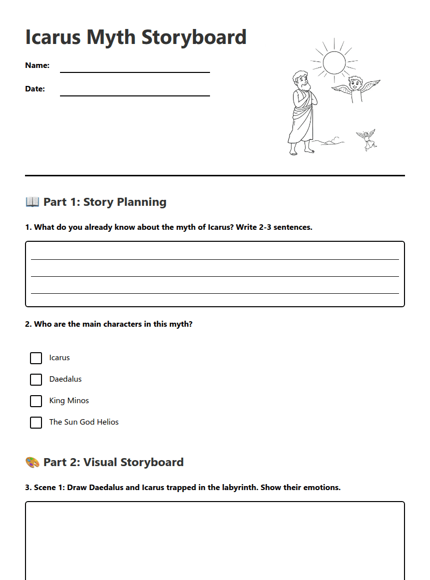 Icarus Myth Storyboard worksheet preview