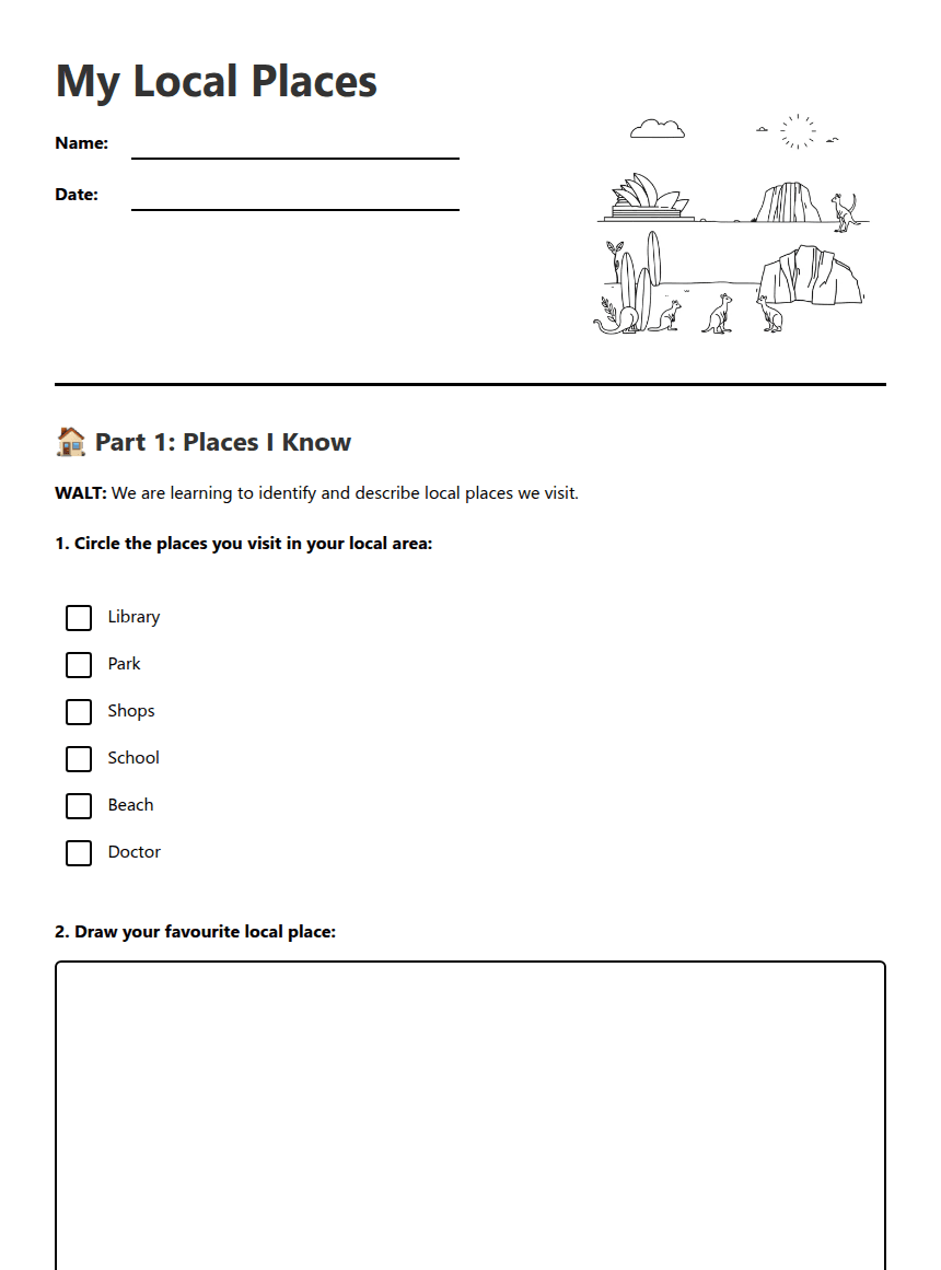 My Local Places worksheet preview