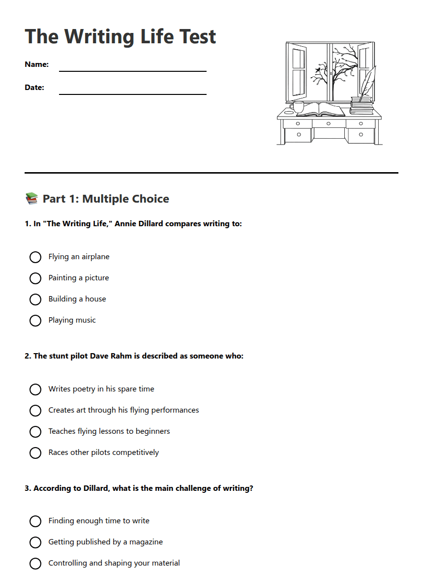 The Writing Life Test worksheet preview