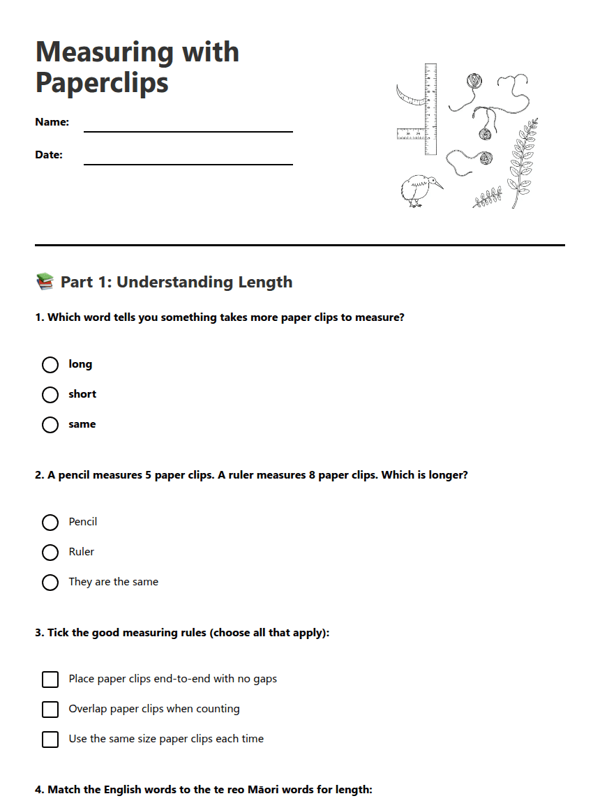 Measuring with Paperclips worksheet preview