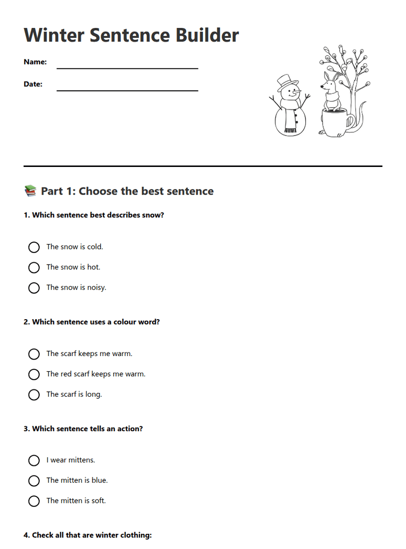 Winter Sentence Builder
