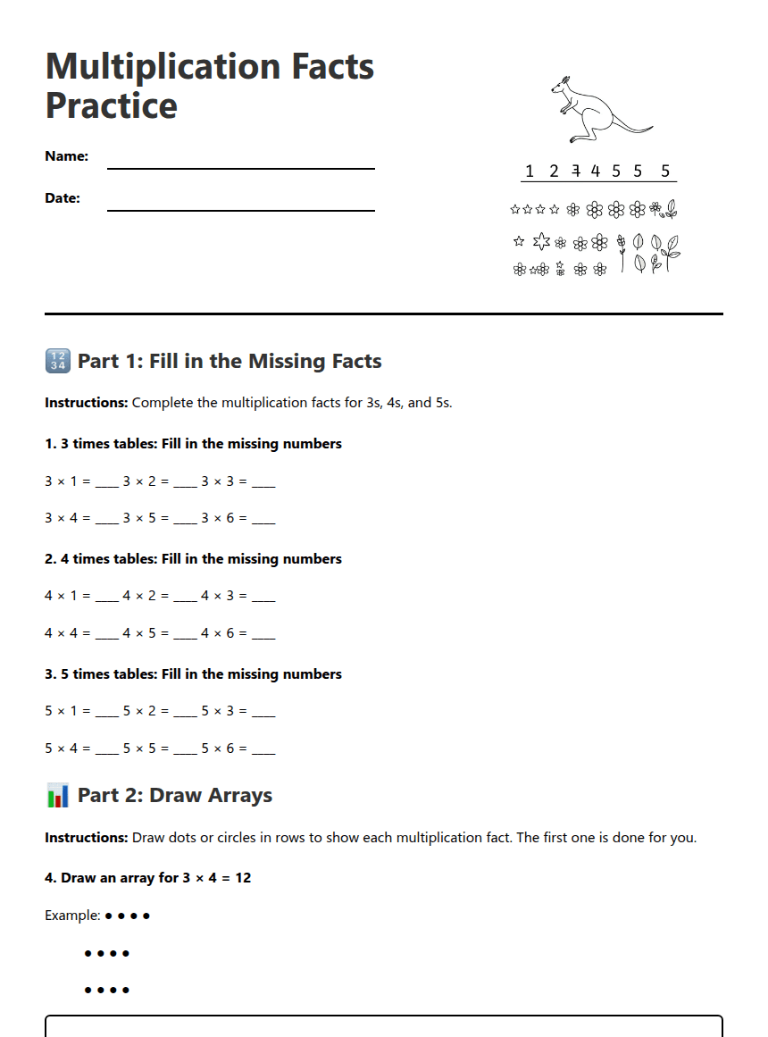 Multiplication Facts Practice worksheet preview