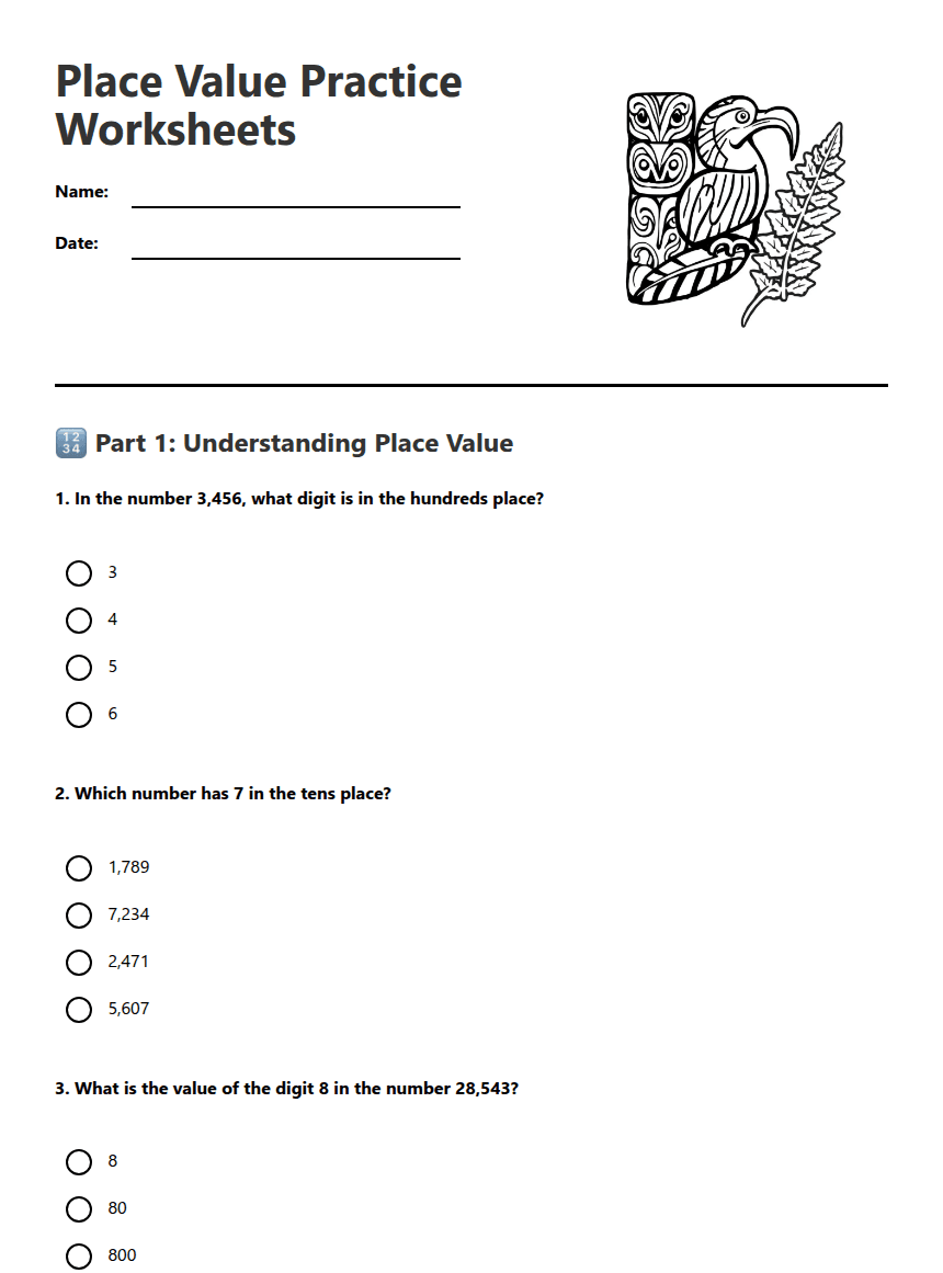 Place Value Practice Worksheets worksheet preview