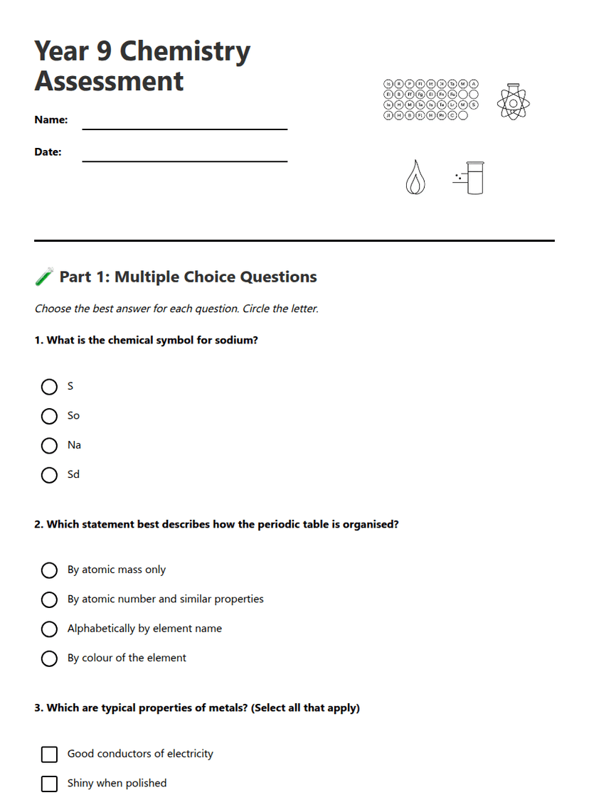 Year 9 Chemistry Assessment