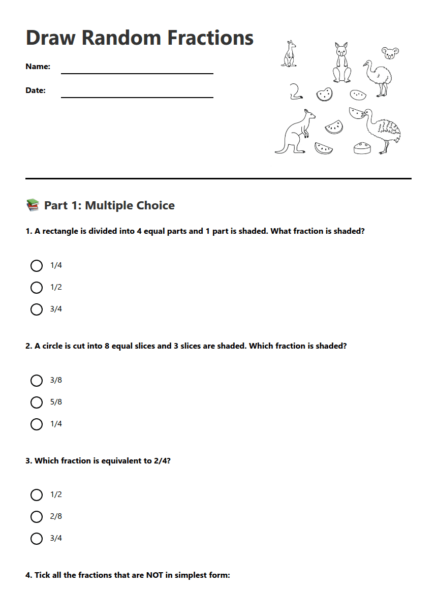 Draw Random Fractions worksheet preview