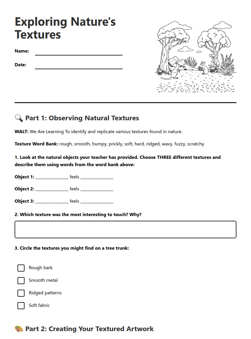 Exploring Nature's Textures worksheet preview
