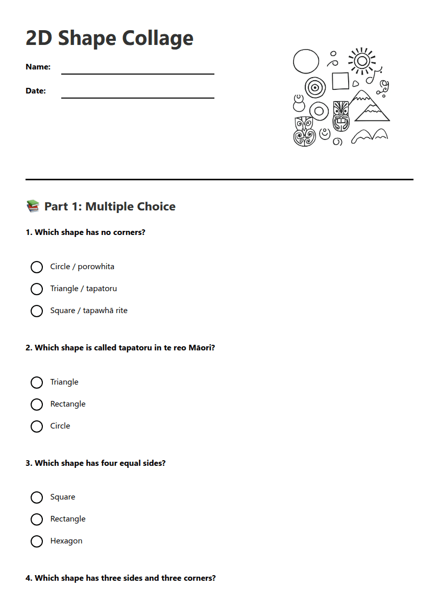 2D Shape Collage worksheet preview