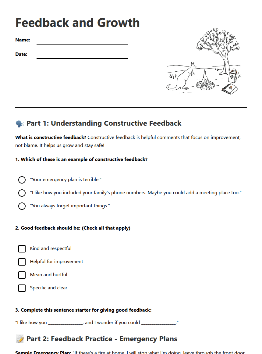 Feedback and Growth worksheet preview