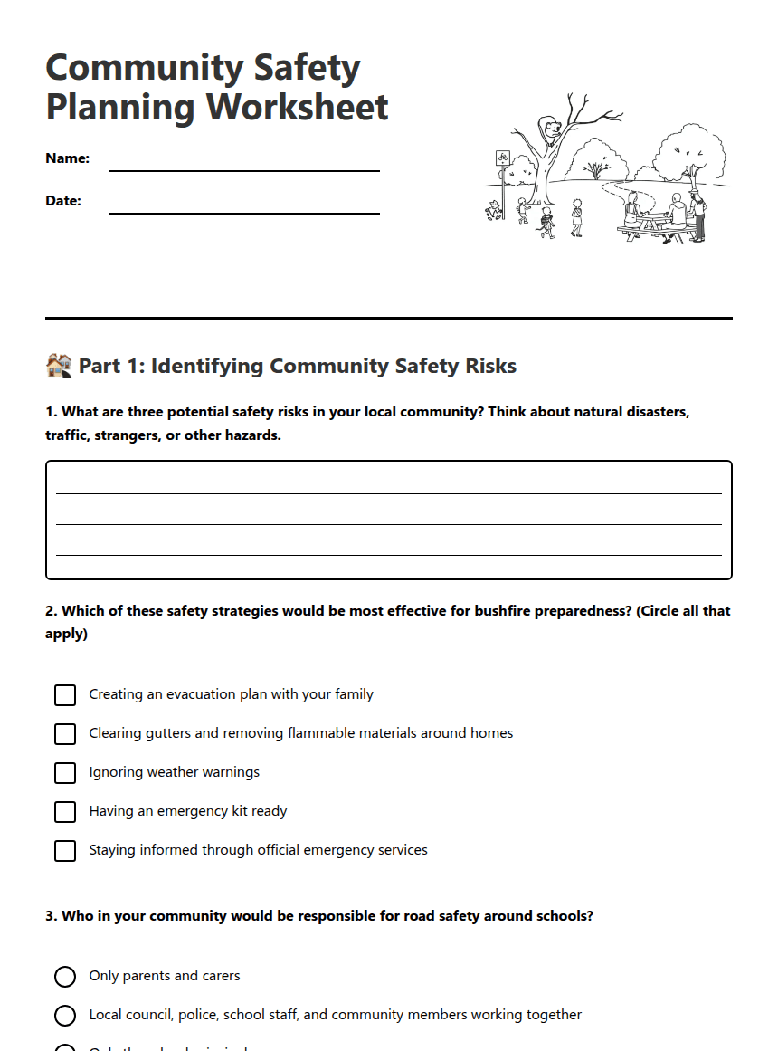 Community Safety Planning Worksheet worksheet preview