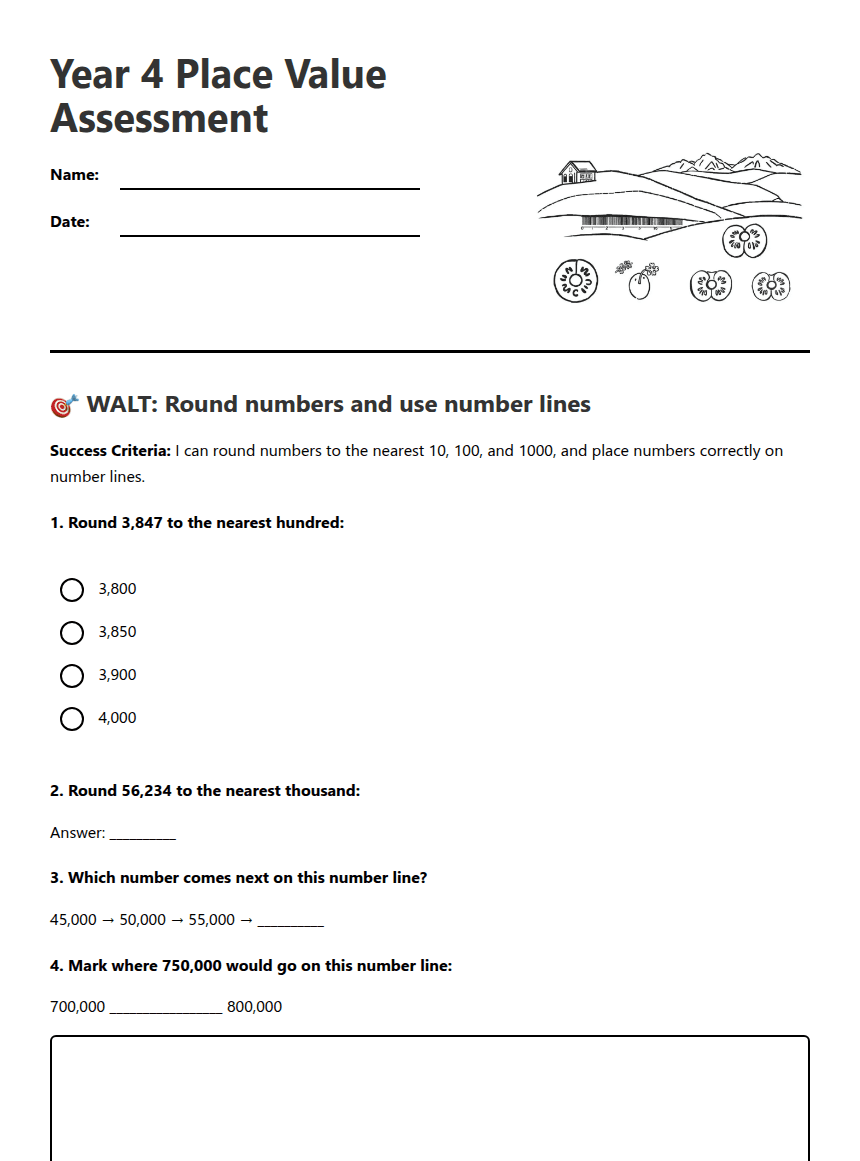 Year 4 Place Value worksheet preview