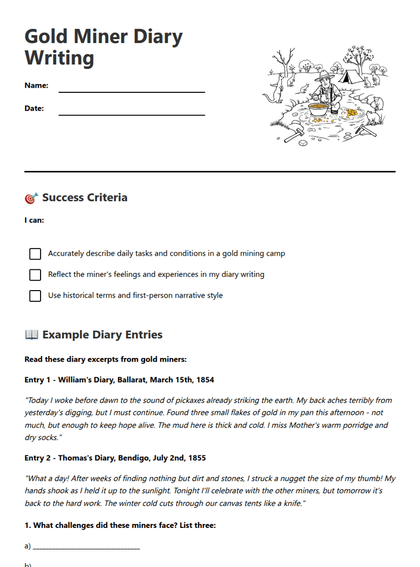 Gold Miner Diary Writing