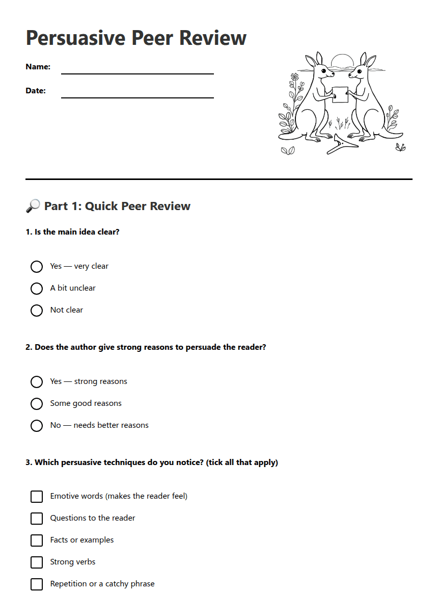Persuasive Peer Review worksheet preview
