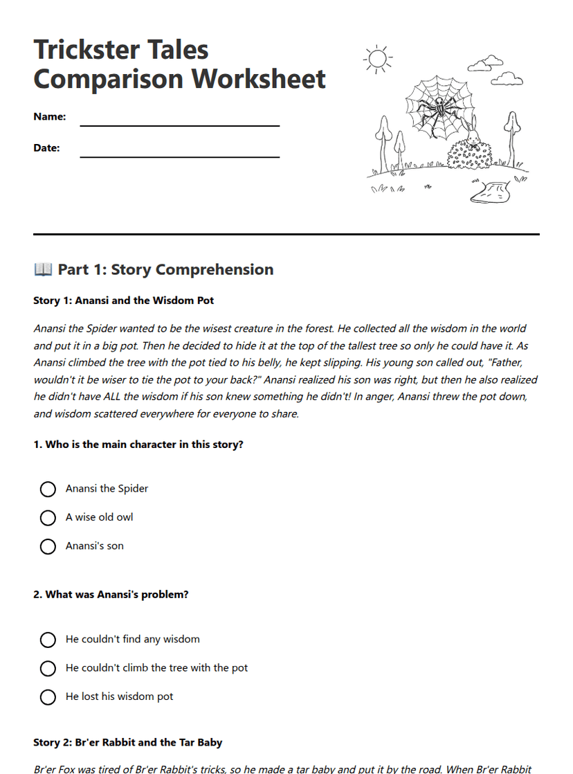 Trickster Tales Comparison Worksheet