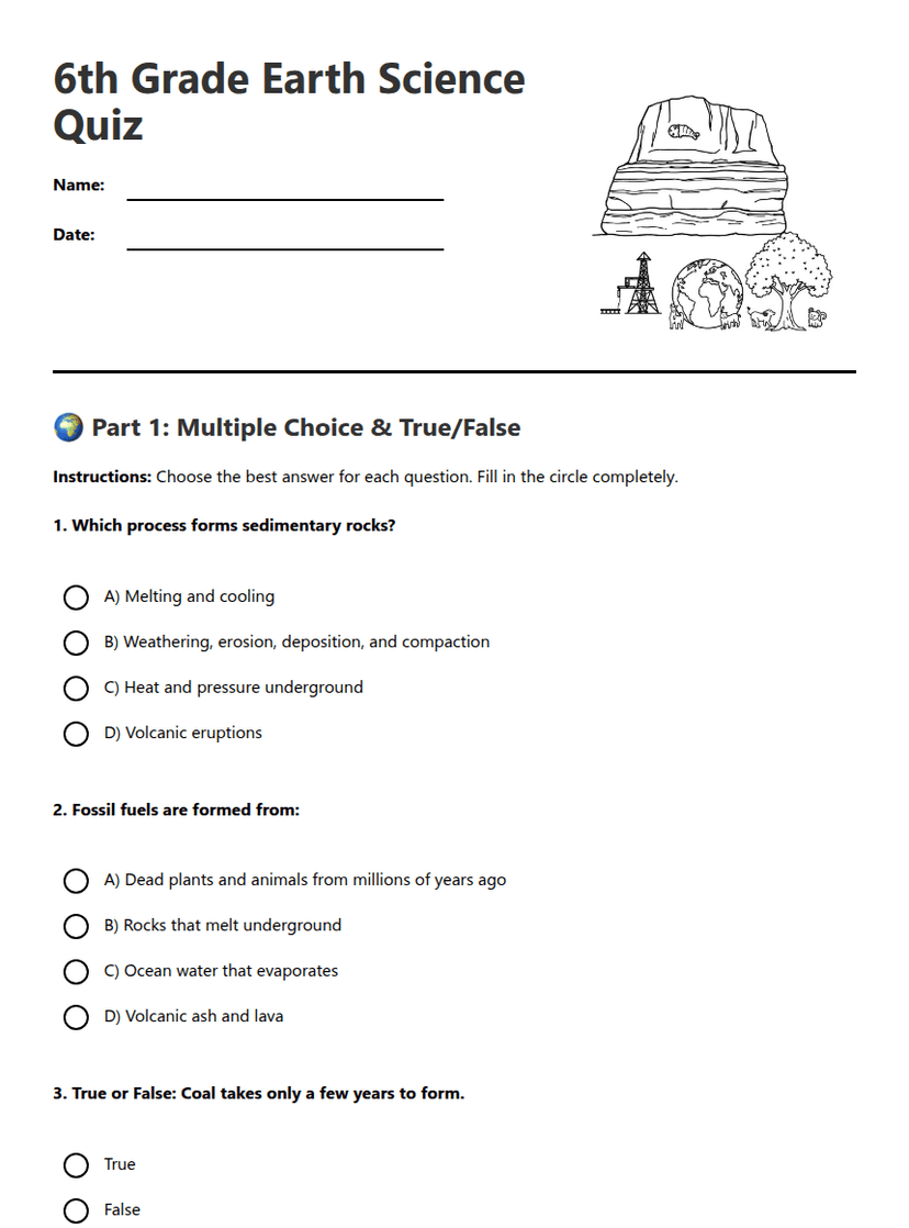 6th Grade Earth Science Quiz
