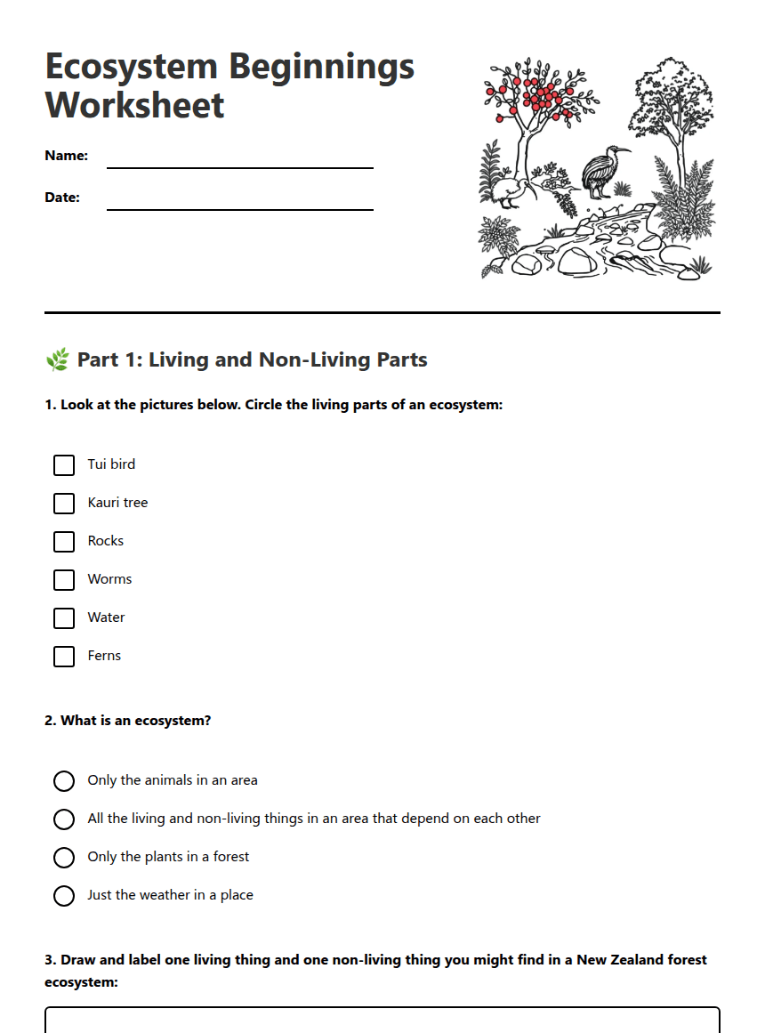 Ecosystem Beginnings Worksheet worksheet preview