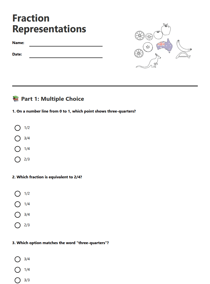 Fraction Representations worksheet preview