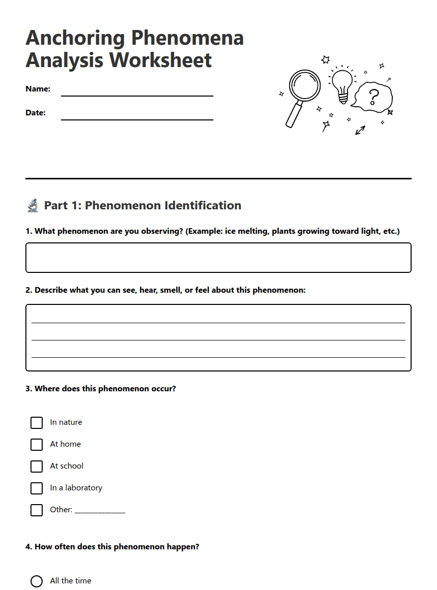 Anchoring Phenomena Analysis Worksheet worksheet preview