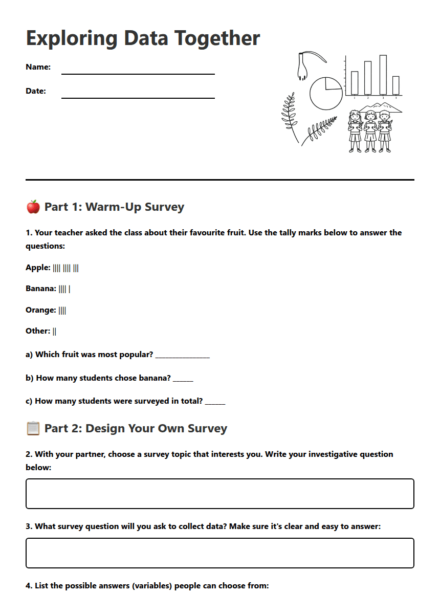 Exploring Data Together worksheet preview