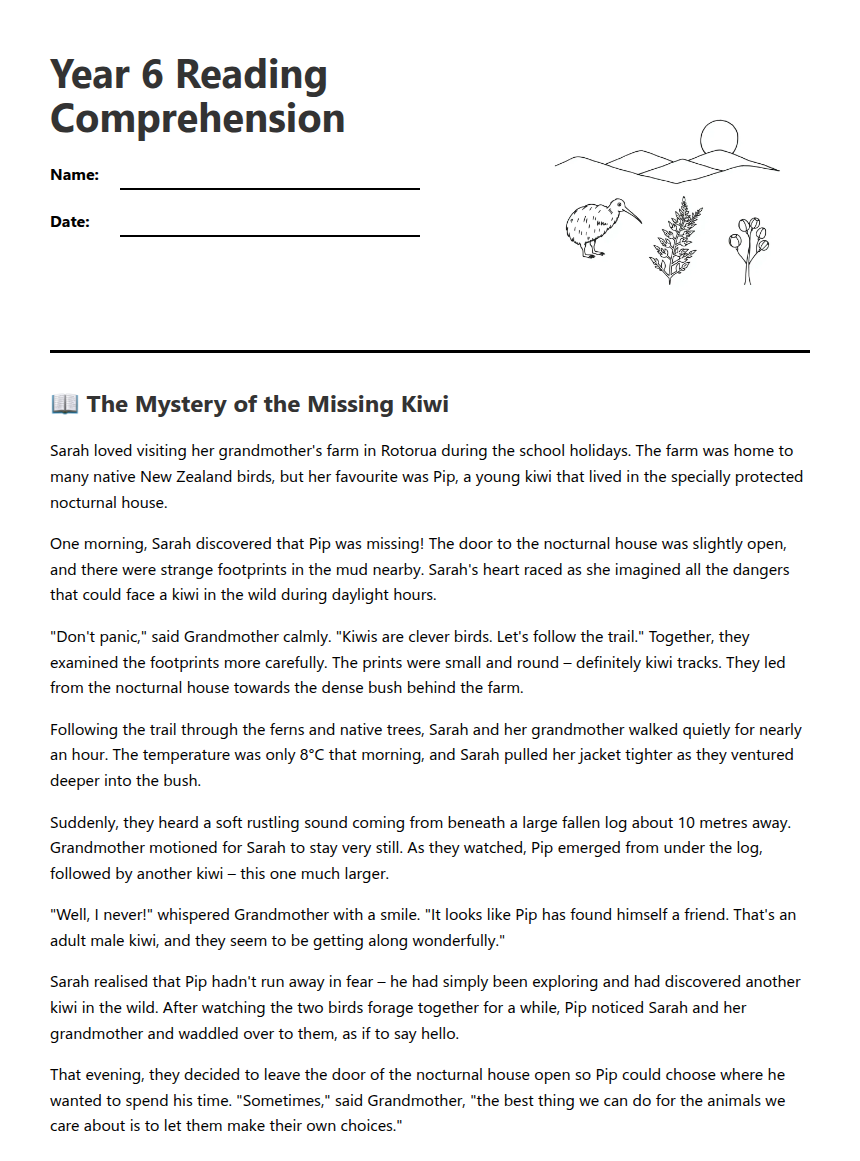 Year 6 Reading Comprehension