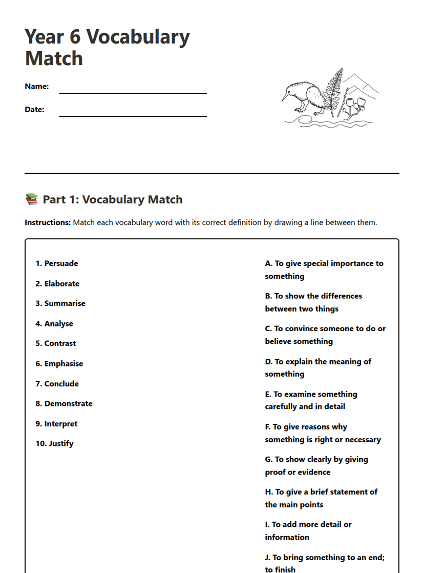 Year 6 Vocabulary Match