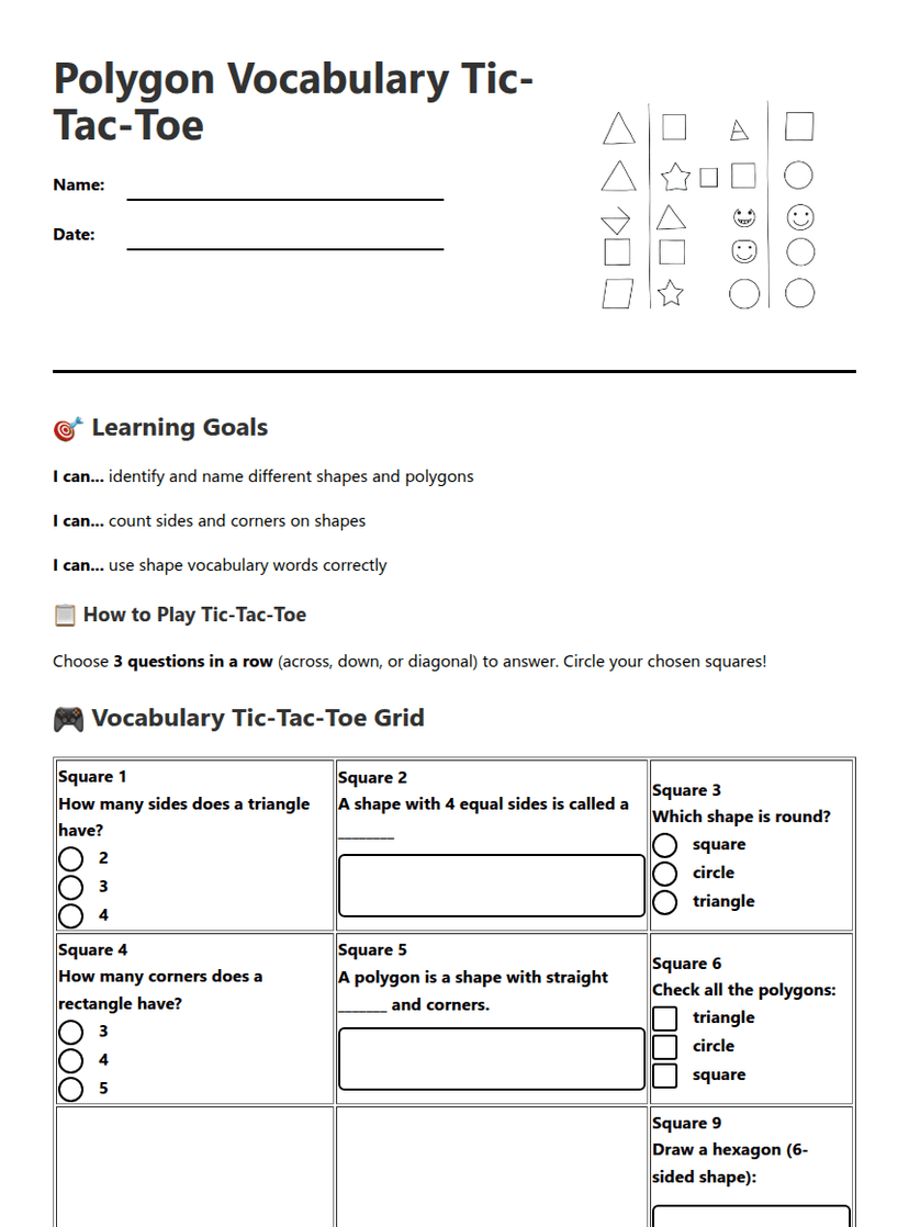 Polygon Vocabulary Tic-Tac-Toe