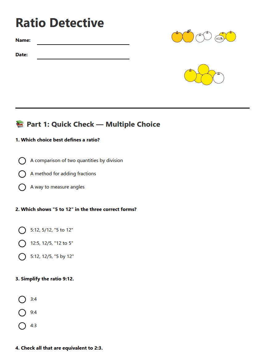 Ratio Detective worksheet preview