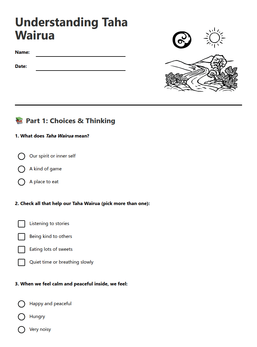 Understanding Taha Wairua worksheet preview