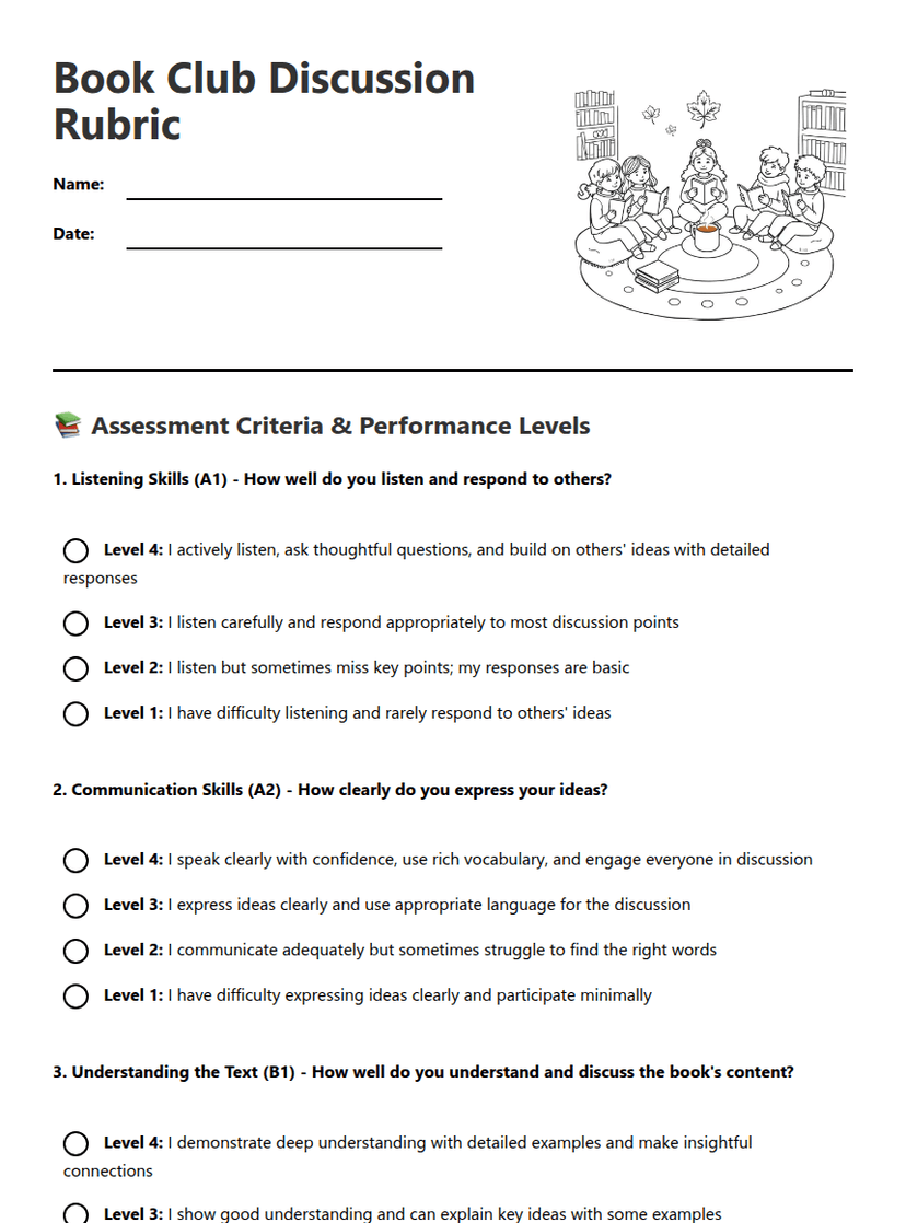 Book Club Discussion Rubric