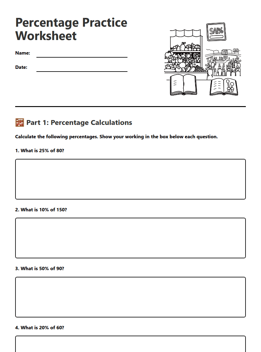 Percentage Practice Worksheet worksheet preview