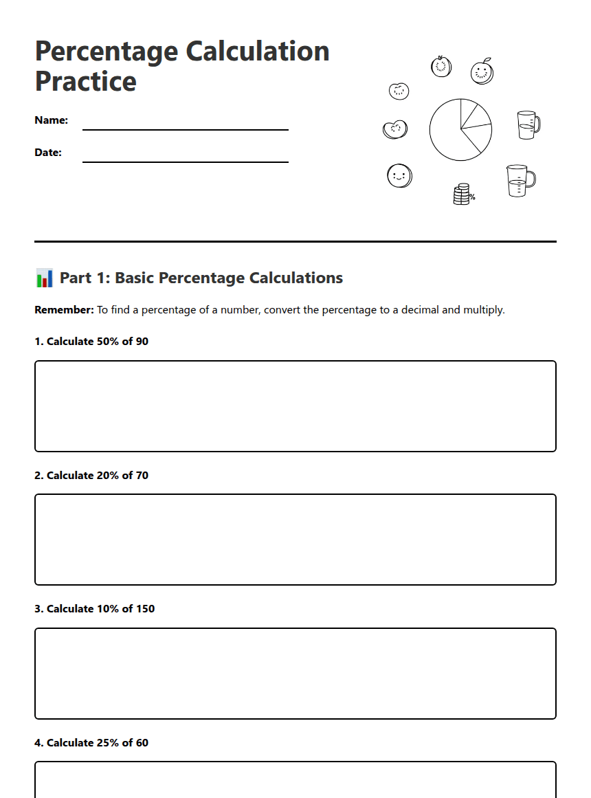 Percentage Calculation Practice worksheet preview