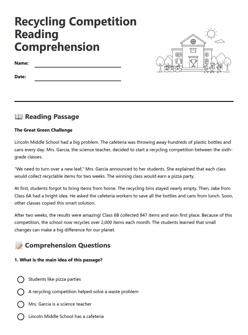 Recycling Competition Reading Comprehension