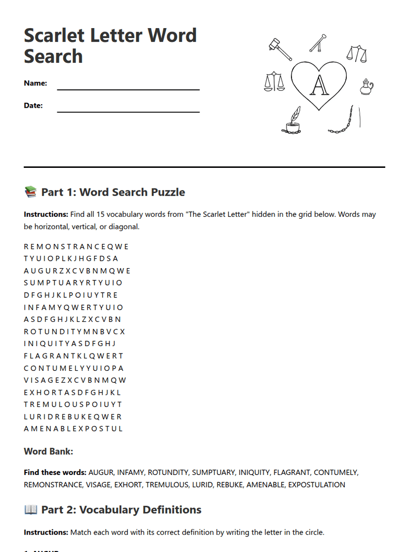 Scarlet Letter Word Search