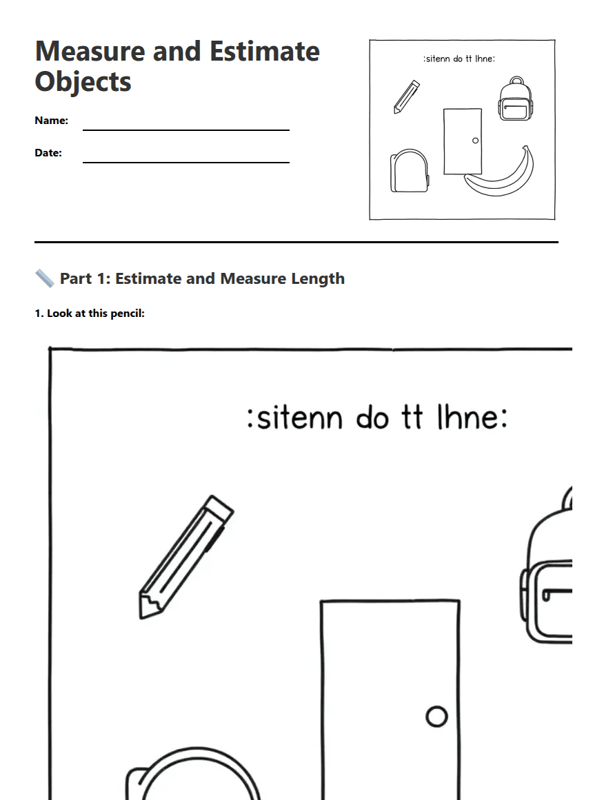 Measure and Estimate Objects worksheet preview