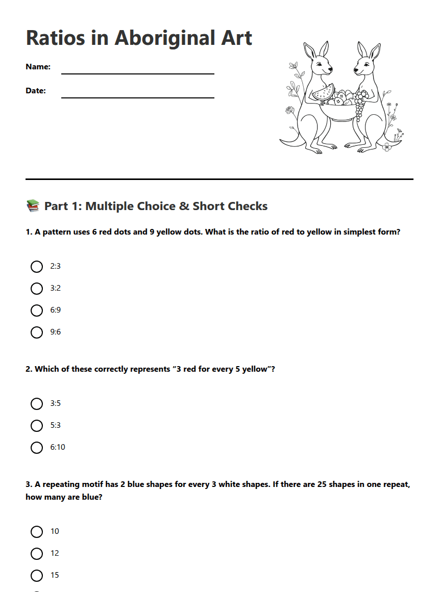 Ratios in Aboriginal Art worksheet preview