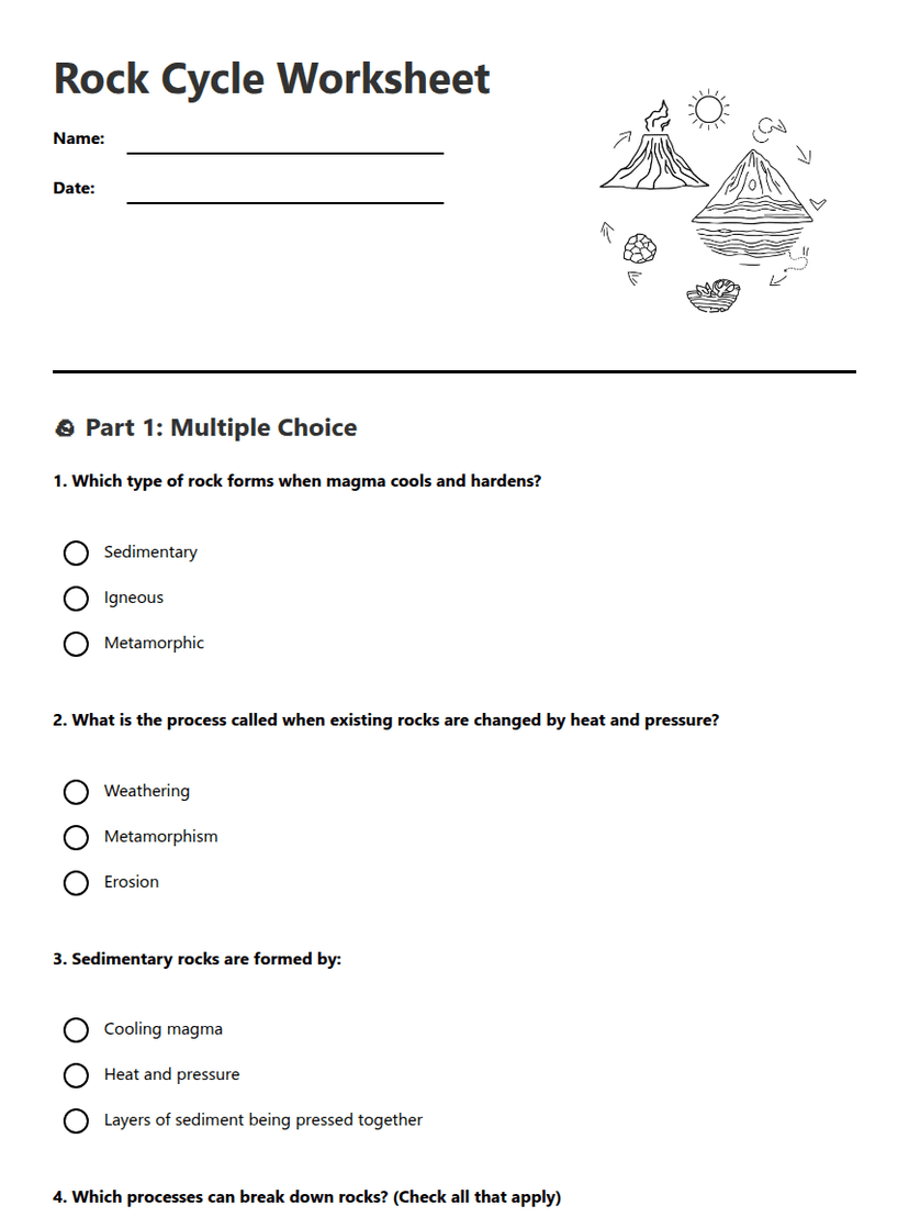 Rock Cycle Worksheet