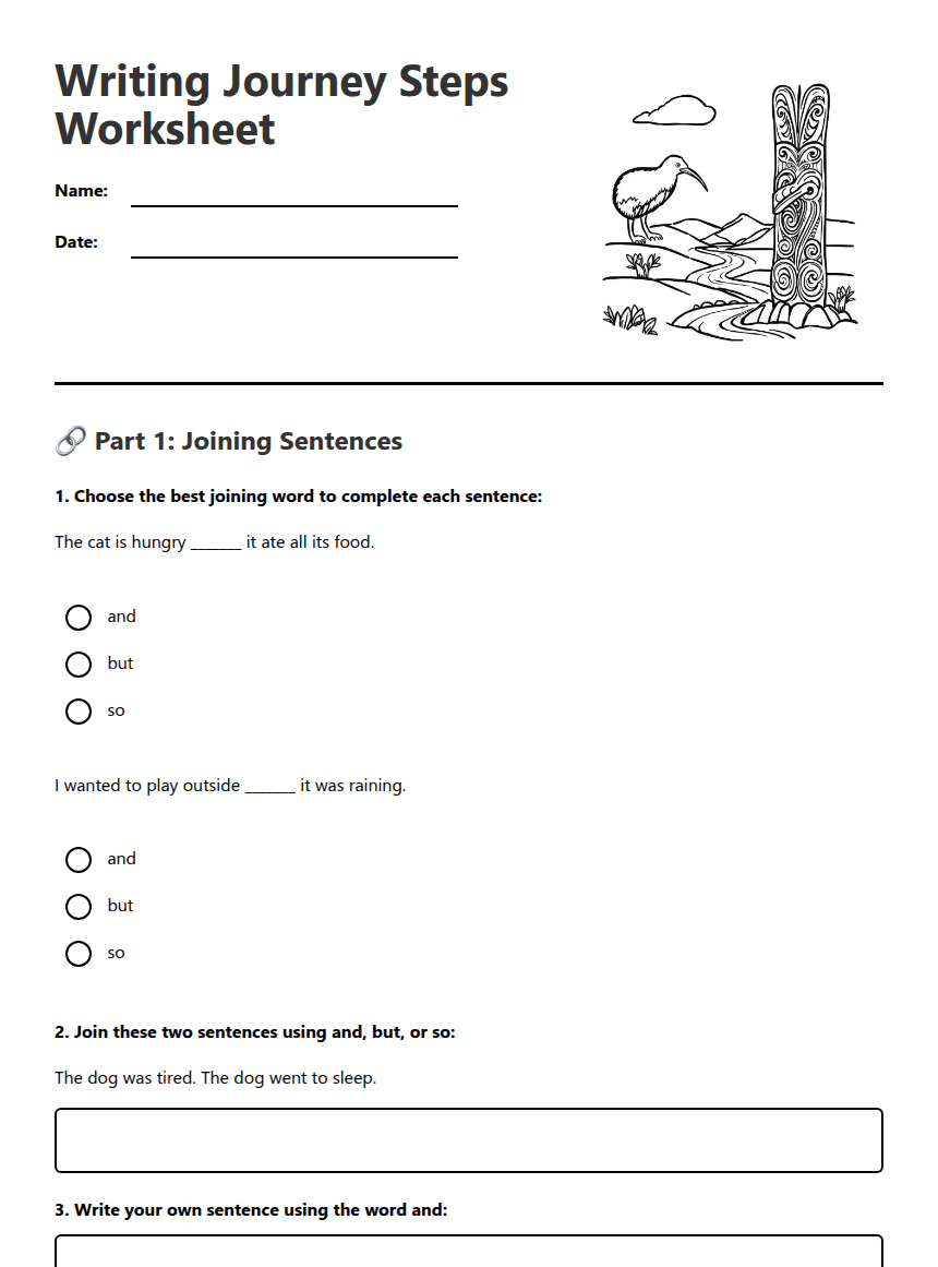 Writing Journey Steps Worksheet worksheet preview