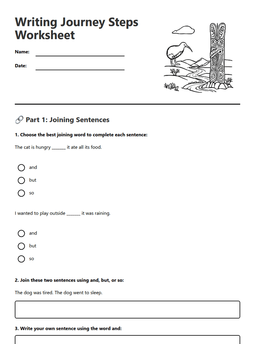 Writing Journey Steps Worksheet