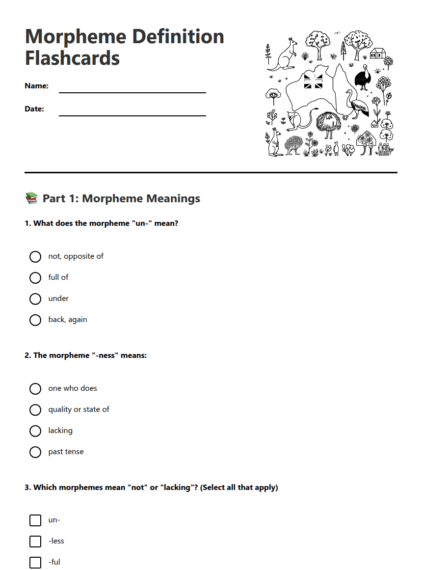 Morpheme Definition Flashcards worksheet preview