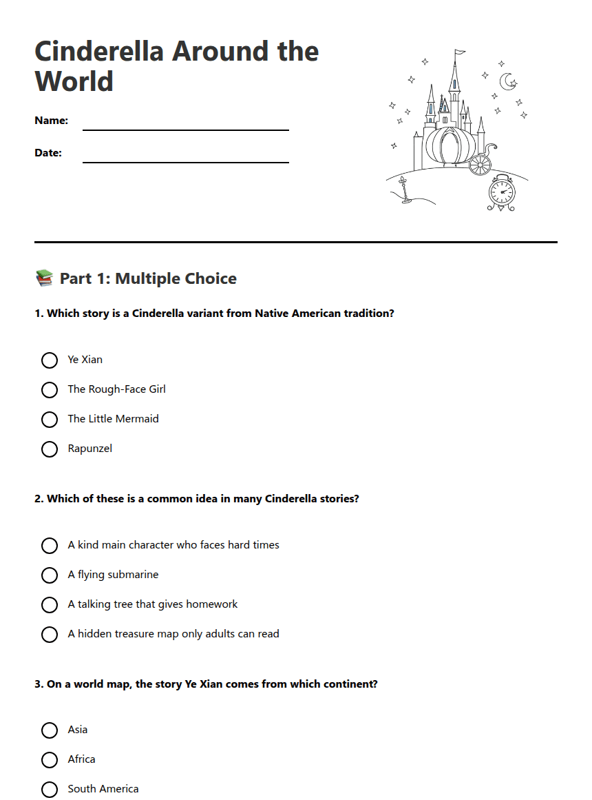 Cinderella Around the World worksheet preview