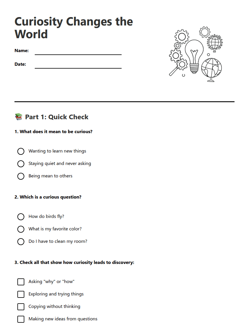 Curiosity Changes the World worksheet preview
