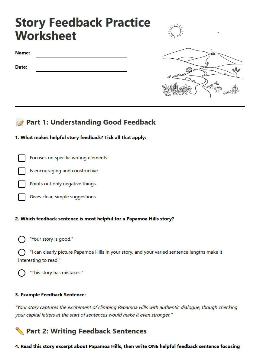 Story Feedback Practice Worksheet worksheet preview