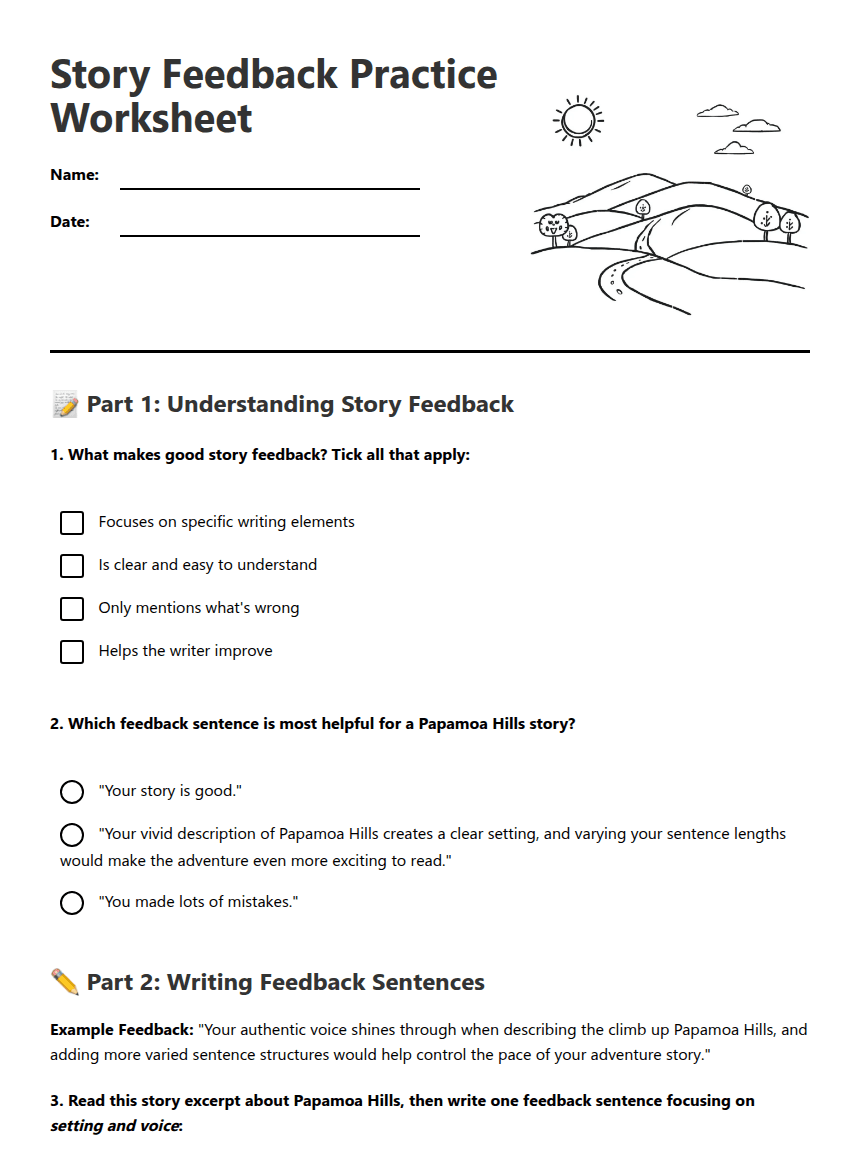 Story Feedback Practice Worksheet worksheet preview