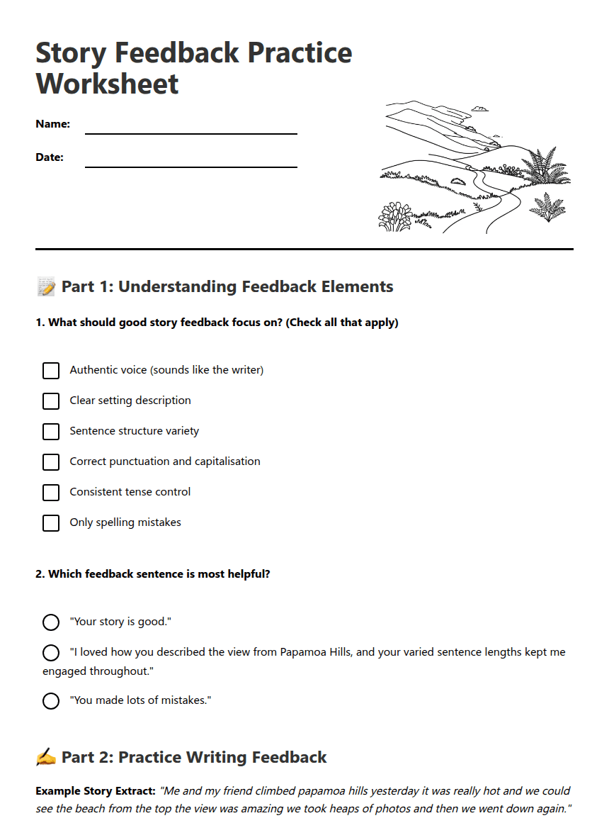 Story Feedback Practice Worksheet worksheet preview