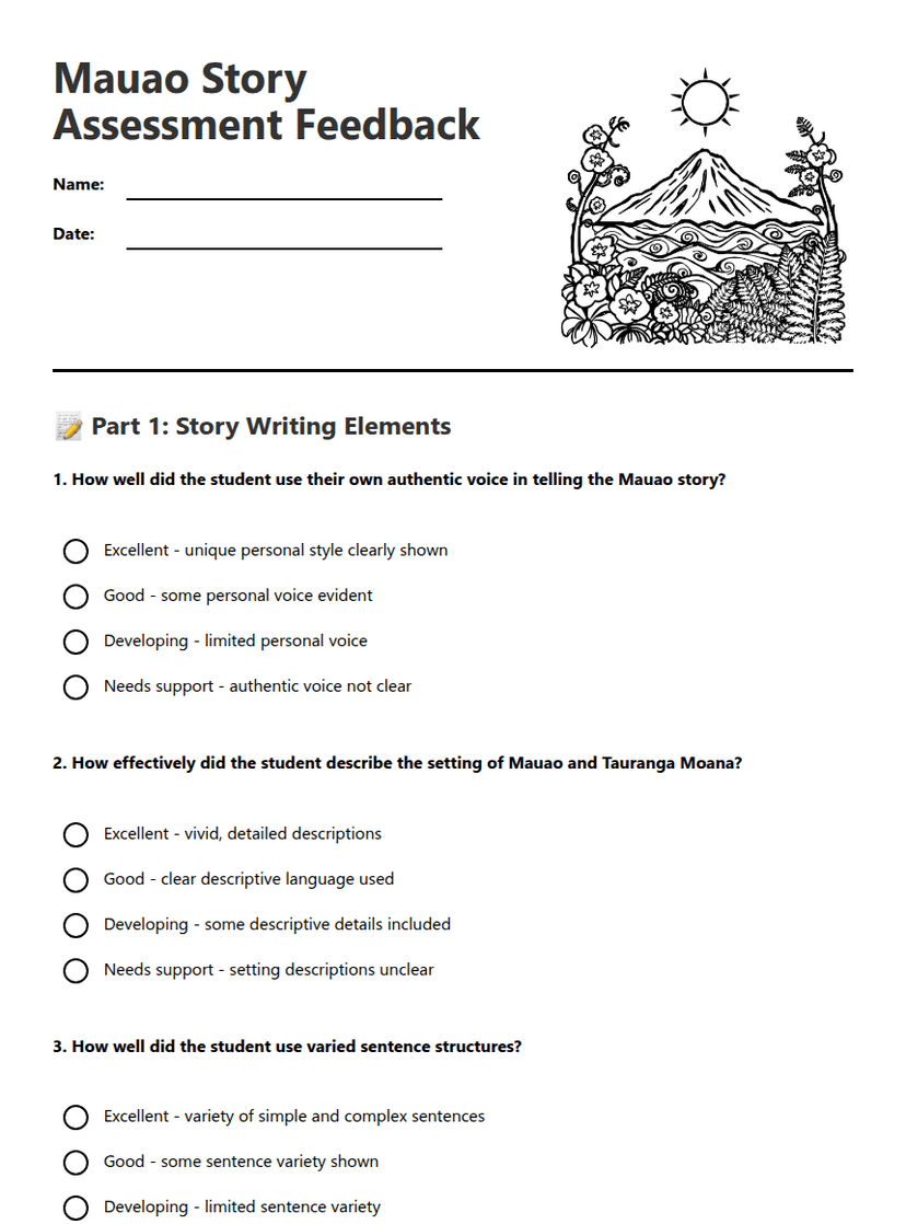 Mauao Story Assessment Feedback