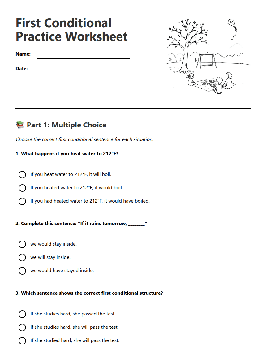 First Conditional Practice Worksheet worksheet preview
