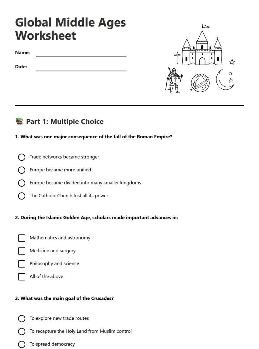 Global Middle Ages Worksheet