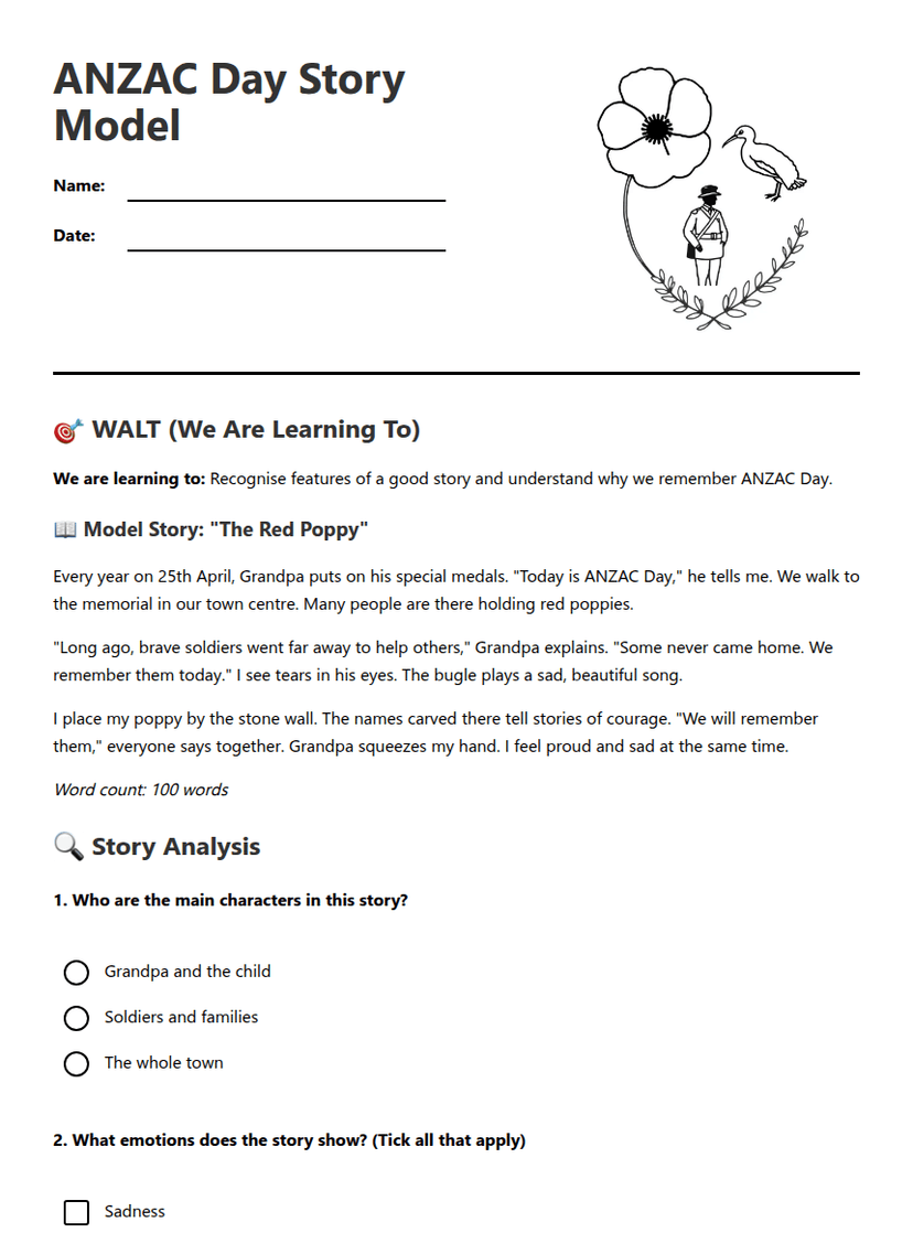ANZAC Day Story Model