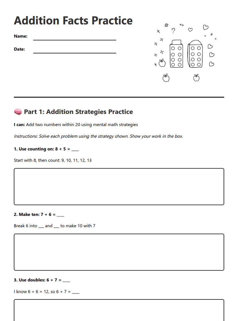 Addition Facts Practice