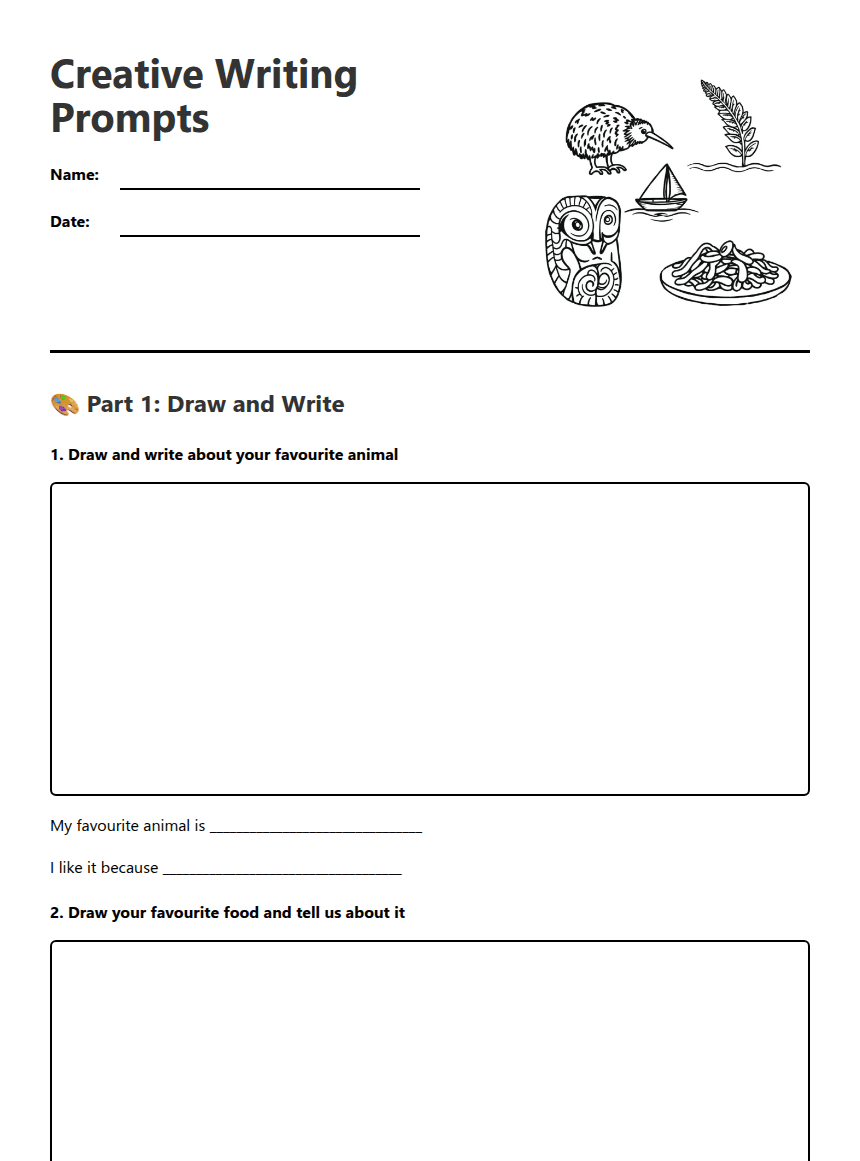 Creative Writing Prompts worksheet preview