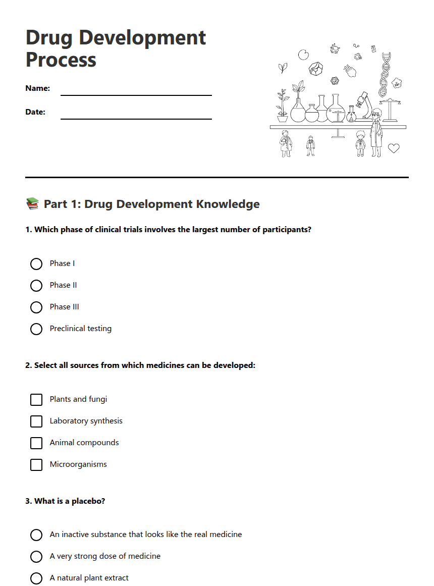 Drug Development Process worksheet preview